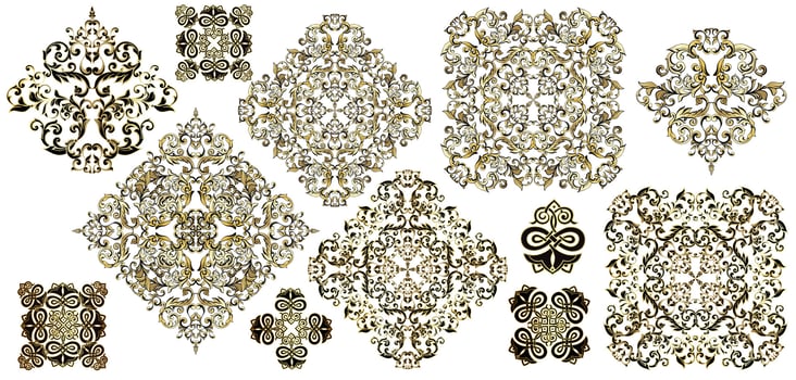 Vector damask vintage baroque scroll ornament swirl. Victorian monogram heraldic shield swirl. Retro floral leaf pattern border foliage antique  acanthus calligraphy engraved tattoo.Tile decor element
