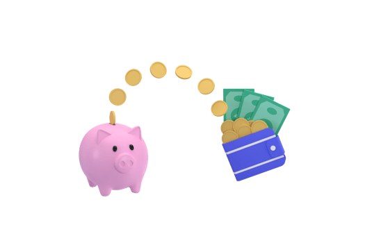 3D. Coins and banknotes and piggy banks. saving  concept and spending money png