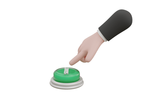 Cartoon hand pressing the green button. system control png