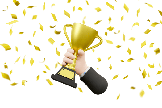 Cartoon businessman character hand holding victory prize cup trophy png