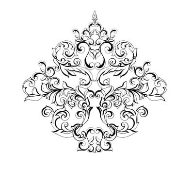 Vector damask vintage baroque scroll ornament swirl. Victorian monogram heraldic shield swirl. Retro floral leaf pattern border foliage antique  acanthus calligraphy engraved tattoo.Tile decor element