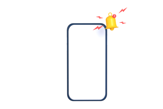 3D. Cartoon New notification on smartphon screen. notification bell alert message. png