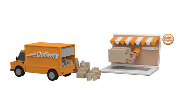 3D. E-commerce concept, Shopping online and delivery service on computer application. png