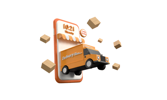 3D. mobile phone delivery truck online shopping fast delivery service png