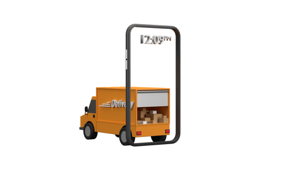 3D. Selling online with mobile phones that is ready to deliver delivery truck The car was full of parcels. png