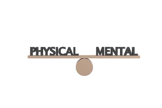 3D. words physical and mental on wooden seesaw balancing on white background png