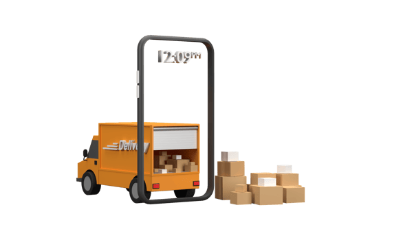 3D. Selling online with mobile phones that is ready to deliver delivery truck The car was full of parcels. png