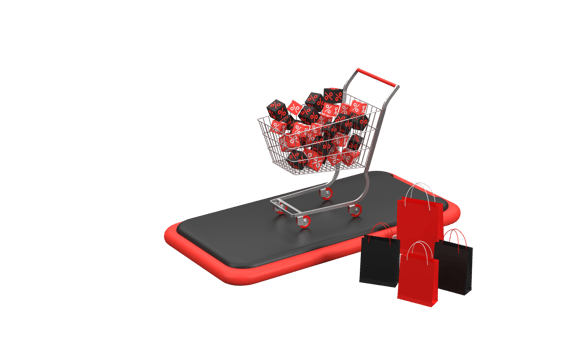 3D. black friday festival sale supermarket cart and mobilephone campaign promotion shopping png