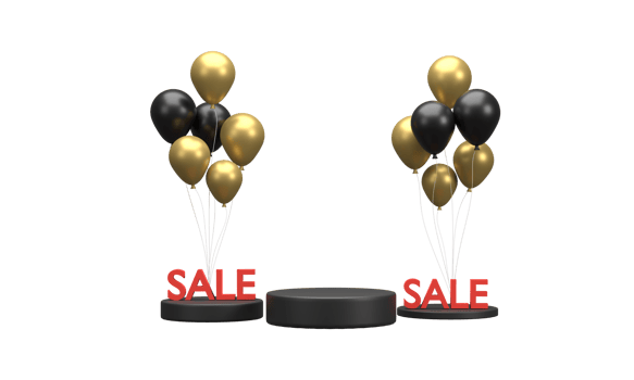 3D. promotion Black Friday on mobile with balloons on a red background. png