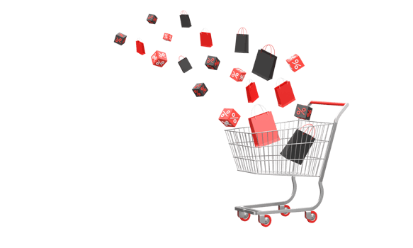 3D. sale supermarket cart and paper bags for promotion shopping png