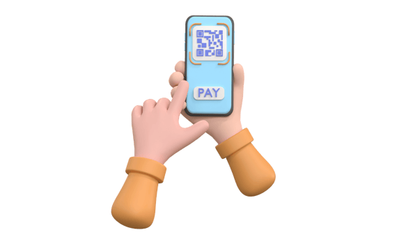 3D. QR code scanning icon in smartphone. hand holding Mobile phone, barcode scanner for pay. png