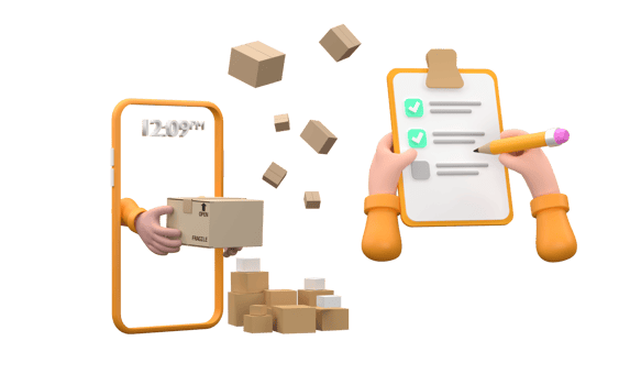 3D. Cartoon hand of a courier's make checked and hand writing on clipboard png