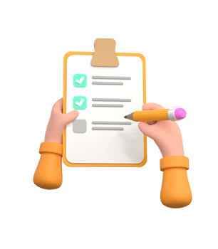 3D. Hand signing document. Hand filling checklist on clipboard. png