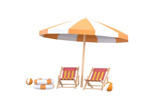 beach umbrella, beach ball, swimming ring and beach chair. Summer travel and holiday concept. png