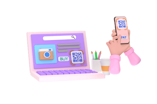 hand smartphone to make mobile wallet payment via QR code scanning digital invoice from computer screen. png