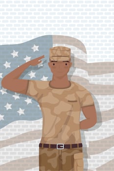 afro military soldier with usa flag vector