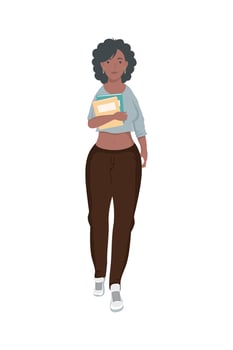 afro student girl walking vector