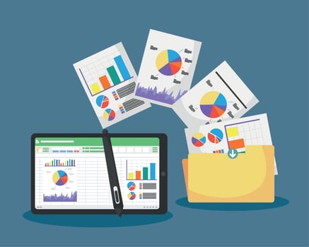 spreadsheet documents in tablet vector