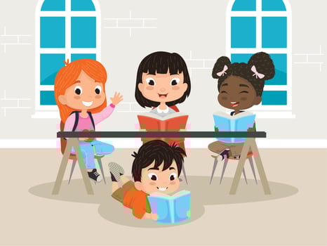 school childrens reading a books vector