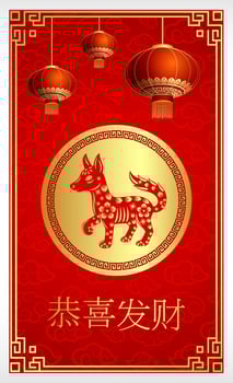 Happy Chinese New Year card of the dog with words. Chinese character mean happy new year vector