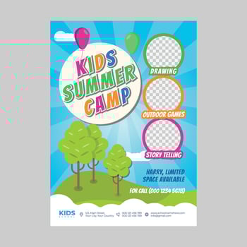 Kids summer camp poster design template flyer. Vector illustration