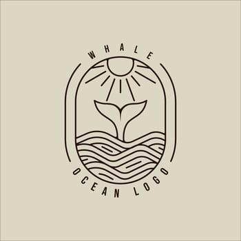 whale tail at ocean line art logo vector simple minimalist illustration template icon graphic design. sea landscape sign or symbol for travel company with badge and typography