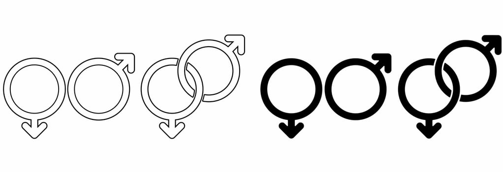 thin line Silhouette Female and male gender icon set isolated on white background vector