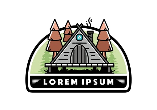 Triangle wooden cabin between pine tress illustration design vector