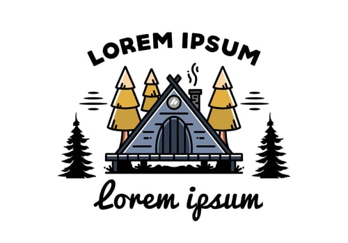 Triangle wooden cabin between pine tress illustration design vector