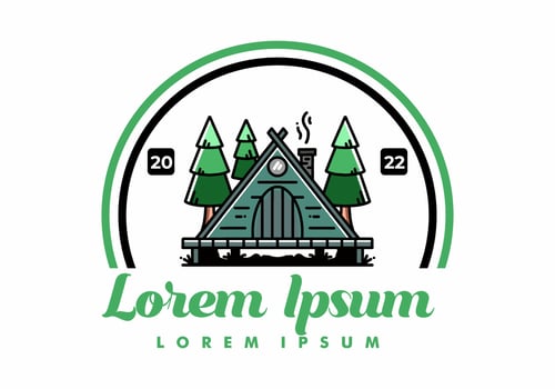 Triangle wooden cabin between pine tress illustration design vector