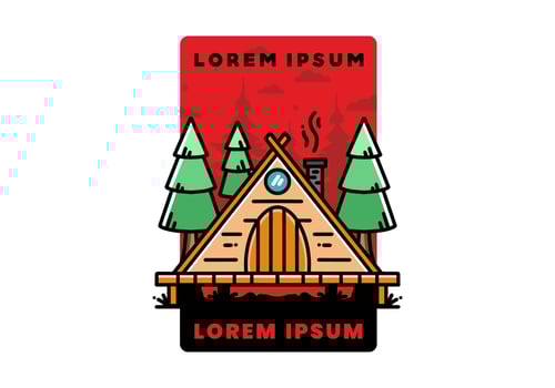 Triangle wooden cabin between pine tress illustration design vector