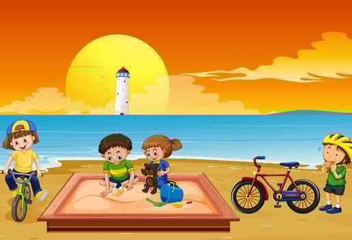 Beach playground with happy children vector