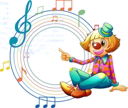 Cute clown with blank music note template vector