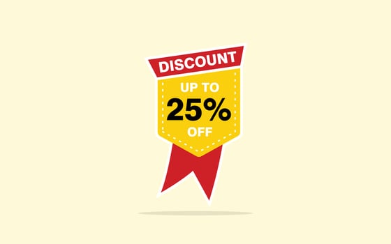 25 Percent discount offer, clearance, promotion banner layout with sticker badge. vector