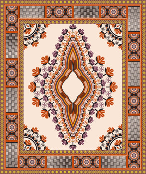 Ethnic west African dashiki traditional colorful cream-orange pattern background. Tribal art shirts fashion. Neck embroidery ornaments. vector