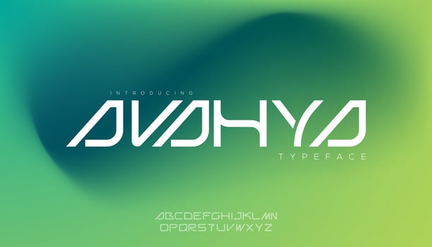 Avahya, cyberpunk modern strong and bold  typeface uppercase alphabet. vector font.