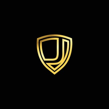 Gold shield with letter J, Luxury logo with letter J. Logo for your company. Letter shield logo design concept template vector