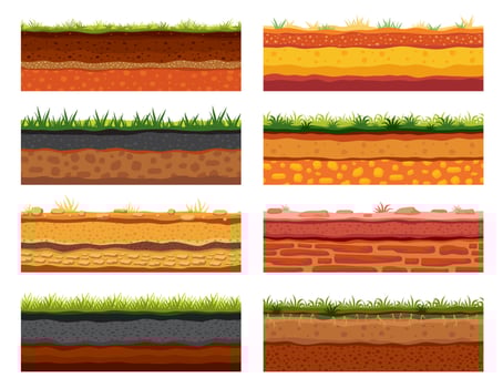 Soil ground layer, game surface backgrounds vector
