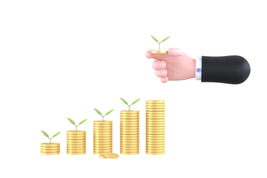 tree growing from pile of coins. Concept of money plant growing from coins in hand png
