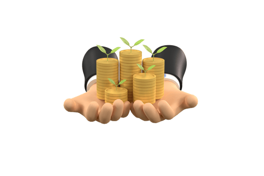 coins in hands cartoon. saving money concept. png