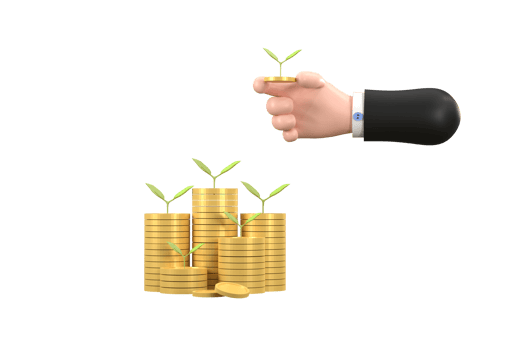 tree growing from pile of coins. Concept of money plant growing from coins in hand png