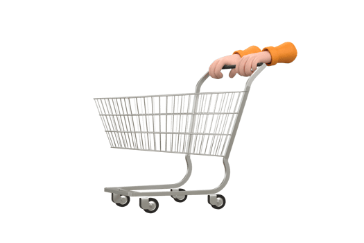 hand close-up pushing a cart in a supermarket store. png