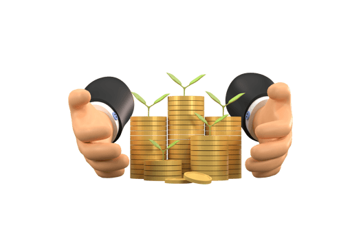 tree growing from pile of coins. Concept of money plant growing from coins in hand png