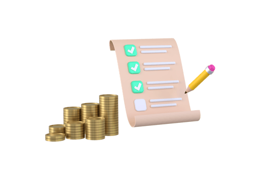 check list, check mark, pile money coins isolated. png