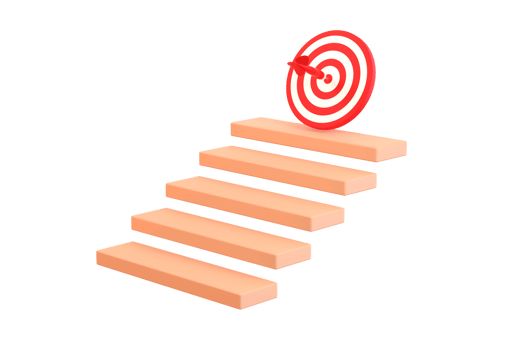 Step with red arrow center on top stair. business strategy step to success. goal and target achievement concept png