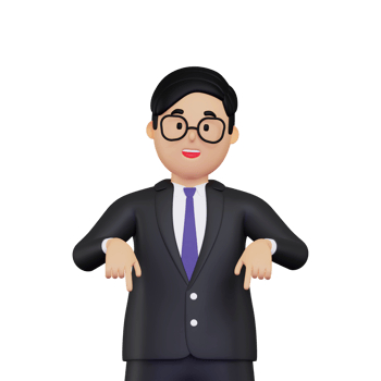 3d Businessman pointing down illustration png