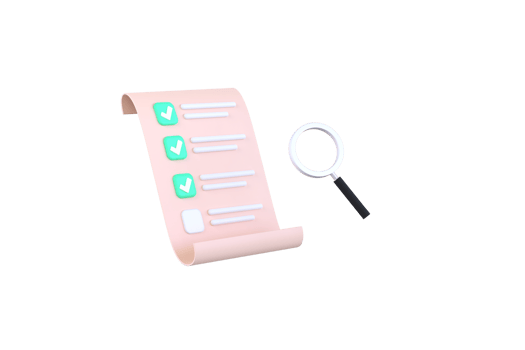 Hand holding checklist paper and hand holding magnifying glass. paper with check marks, tick icons. png