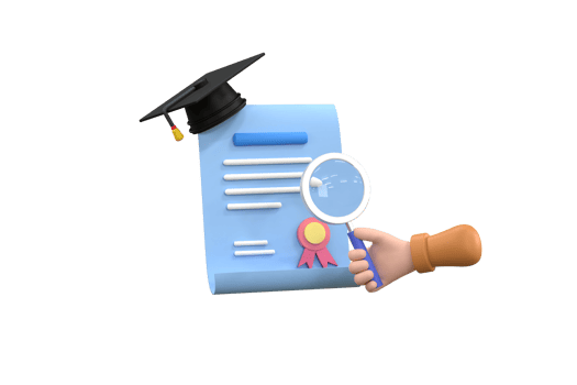 hand hold magnifying glass, mortarboard hat and diploma png