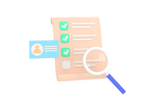 Id card with magnifying glass, checklist paper, recruitment staff, human resources, job search, job application png