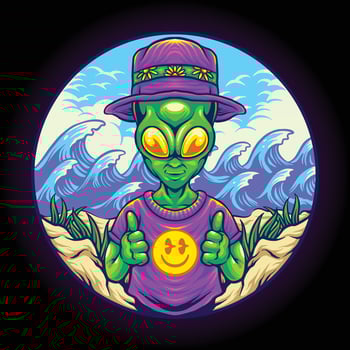 Funky alien emoticons summer wave Vector illustrations for your work Logo, mascot merchandise t-shirt, stickers and Label designs, poster, greeting cards advertising business company or brands.